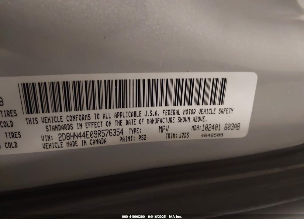 2009 DODGE GRAND CARAVAN SE VIN: 2D8HN44E09R576354