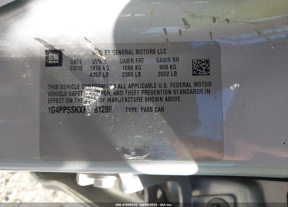 2015 BUICK VERANO VIN: 1G4PP5SKXF4181286