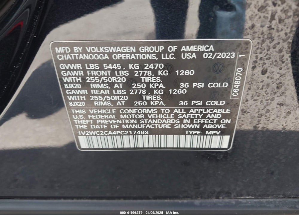 2023 VOLKSWAGEN ATLAS CROSS SPORT VIN: 1V2WC2CA4PC217463