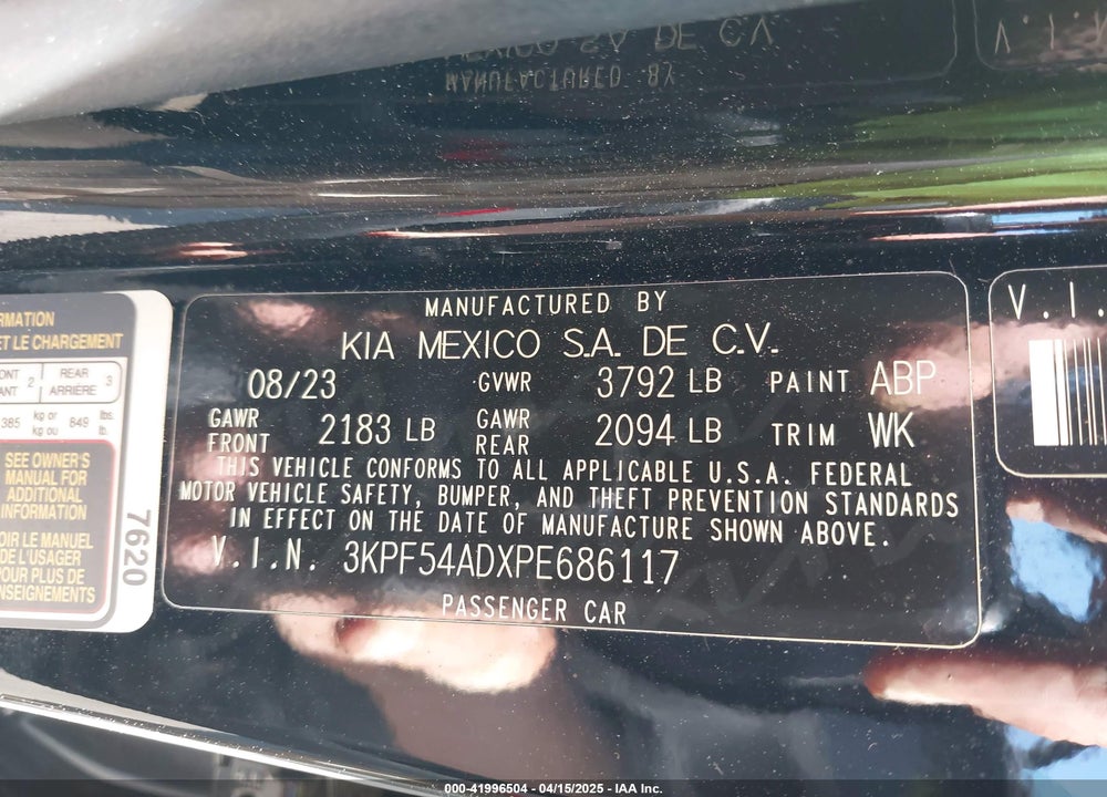 2023 KIA FORTE VIN: 3KPF54ADXPE686117