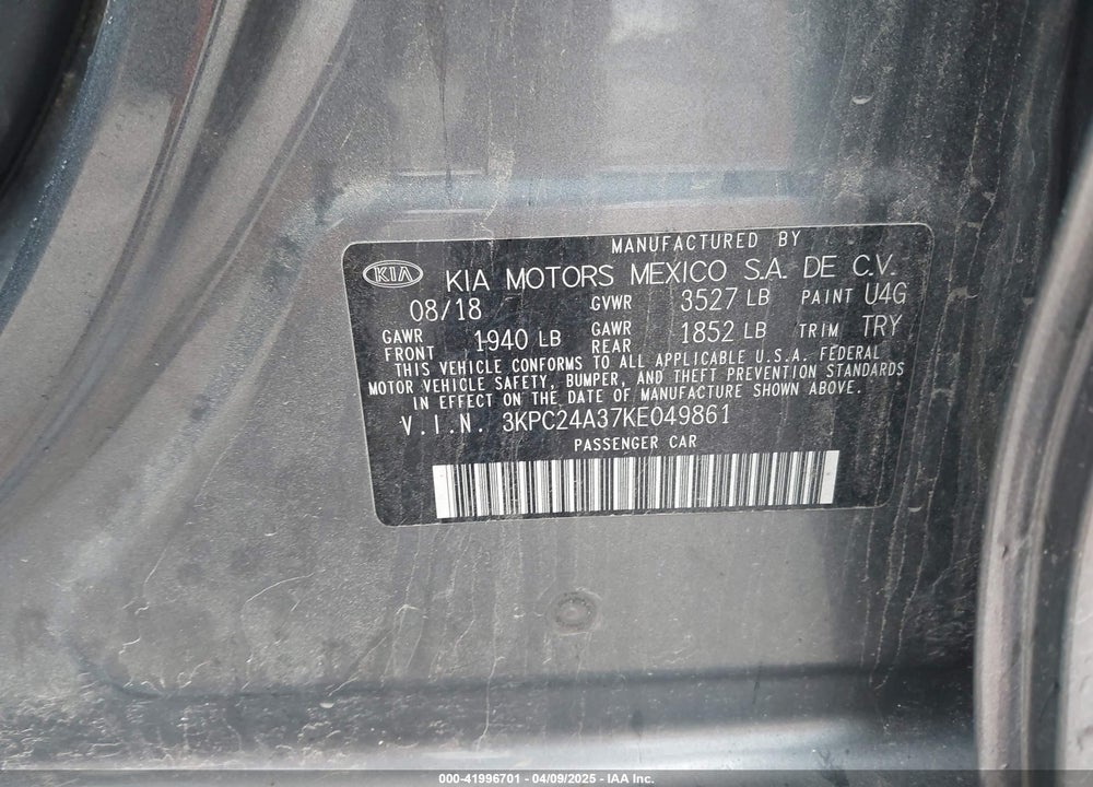 2019 HYUNDAI ACCENT SE VIN: 3KPC24A37KE049861