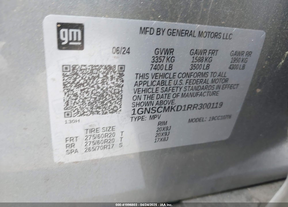 2024 CHEVROLET TAHOE 2WD LS VIN: 1GNSCMKD1RR300119