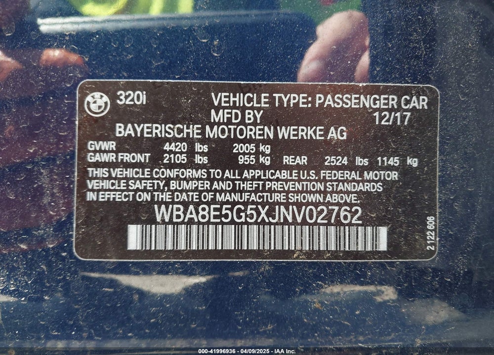2018 BMW 3 SERIES VIN: WBA8E5G5XJNV02762