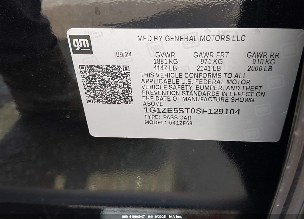 2025 CHEVROLET MALIBU VIN: 1G1ZE5ST0SF129104