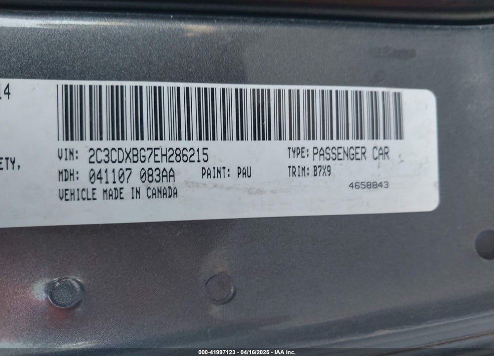 2014 DODGE CHARGER VIN: 2C3CDXBG7EH286215