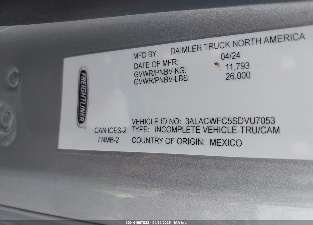 2025 FREIGHTLINER M2 106 VIN: 3ALACWFC5SDVU7053