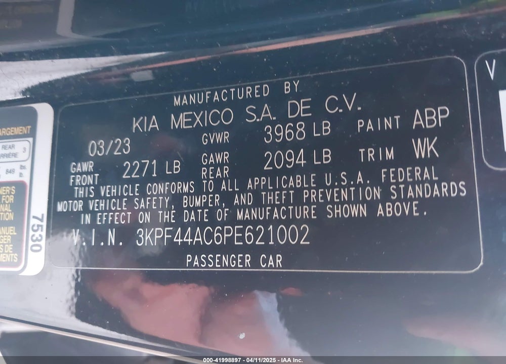 2023 KIA FORTE GT VIN: 3KPF44AC6PE621002