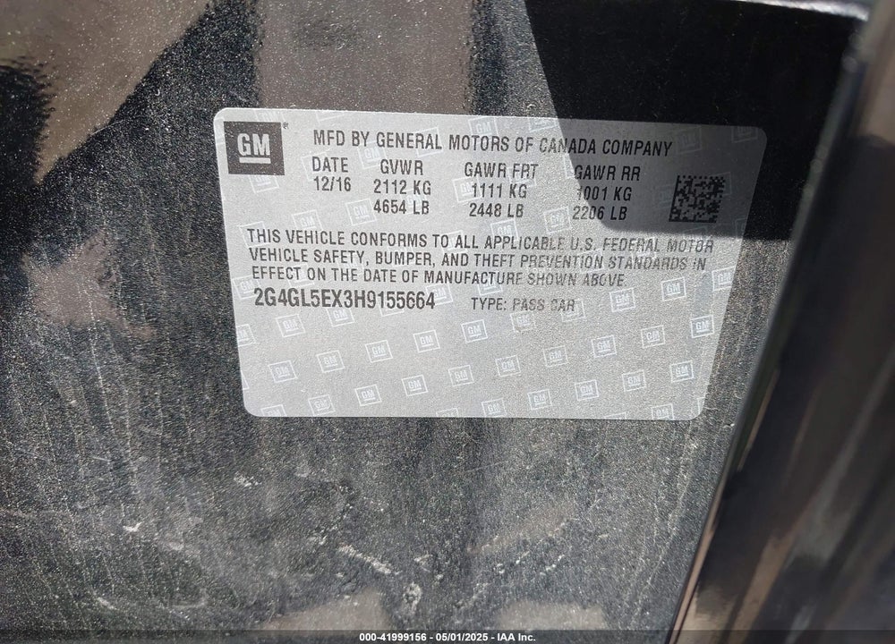 2017 BUICK REGAL VIN: 2G4GL5EX3H9155664