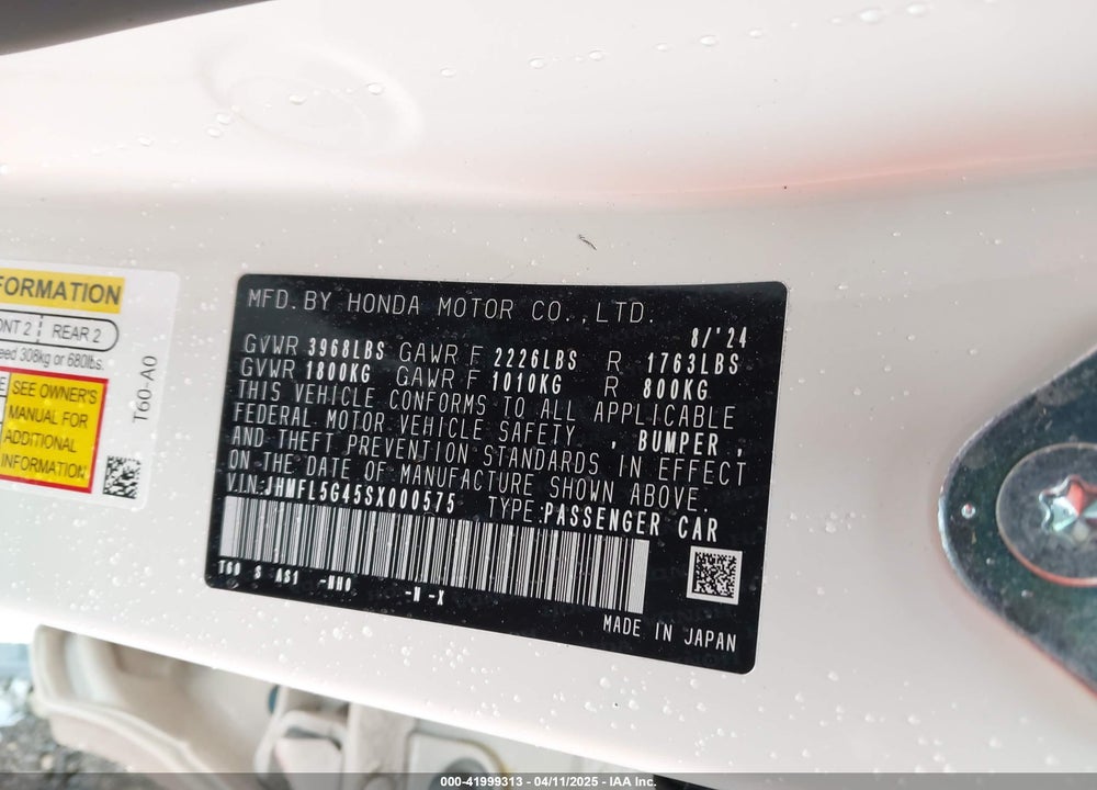 2025 HONDA CIVIC VIN: JHMFL5G45SX000575