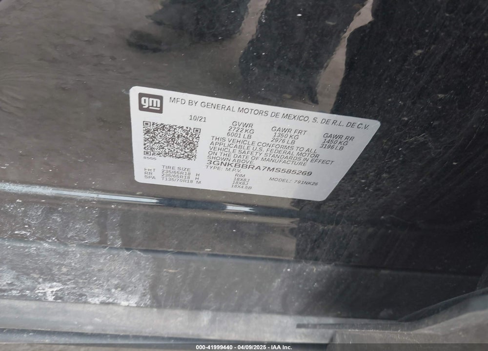 2021 CHEVROLET BLAZER VIN: 3GNKBBRA7MS585269