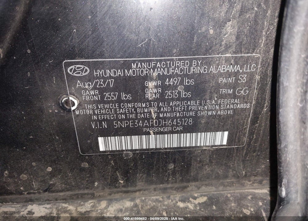 2018 HYUNDAI SONATA VIN: 5NPE34AF0JH645128