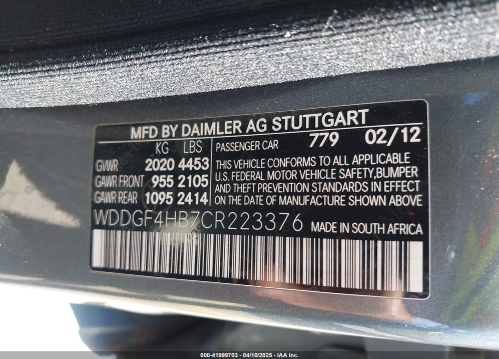 2012 MERCEDES-BENZ C 250 VIN: WDDGF4HB7CR223376