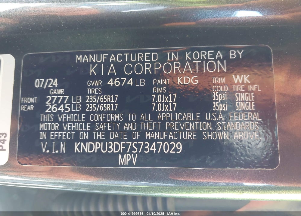 2025 KIA SPORTAGE LX VIN: KNDPU3DF7S7347029