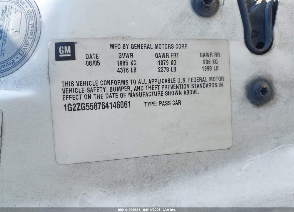 2006 PONTIAC G6 VIN: 1G2ZG558764146061