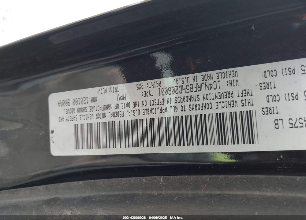 2017 JEEP PATRIOT VIN: 1C4NJRFB5HD206001