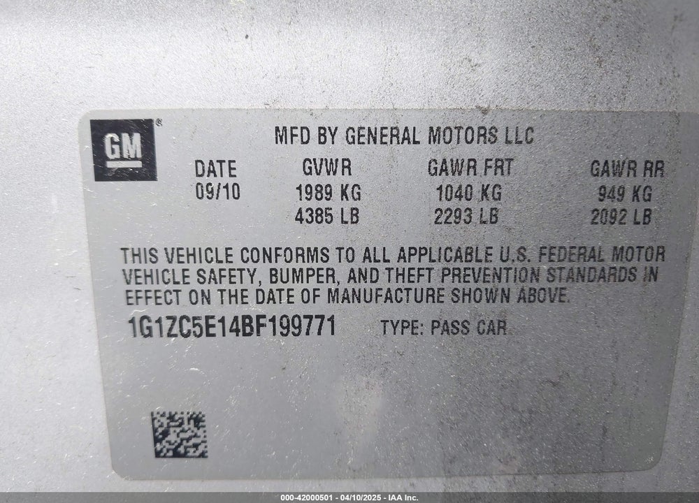 2011 CHEVROLET MALIBU VIN: 1G1ZC5E14BF199771