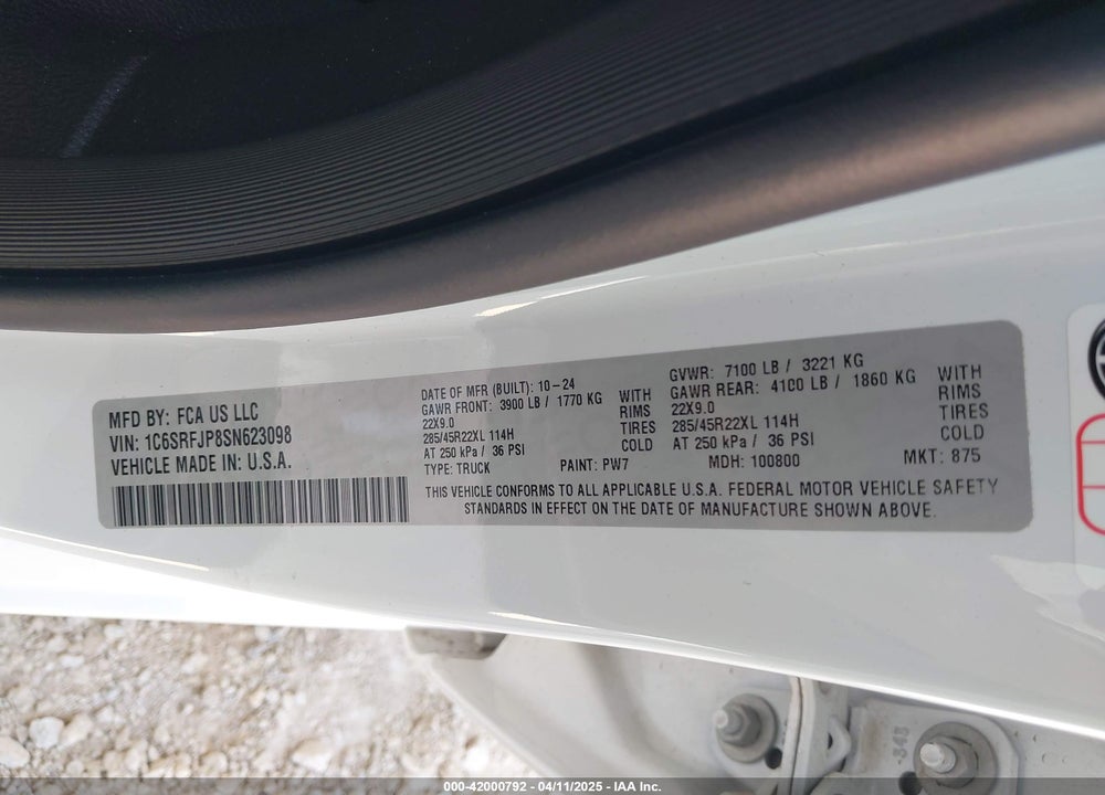 2025 RAM 1500 VIN: 1C6SRFJP8SN623098