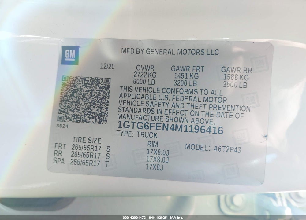 2021 GMC CANYON 4WD SHORT BOX AT4 - LEATHER VIN: 1GTG6FEN4M1196416
