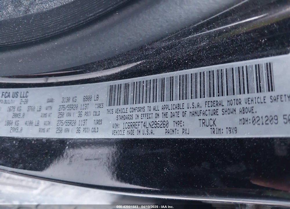 2020 RAM 1500 VIN: 1C6RREFT4LN295260