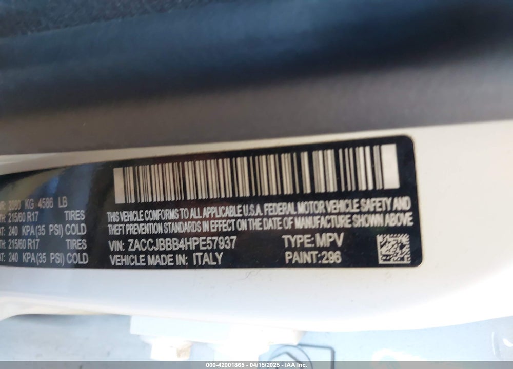 2017 JEEP RENEGADE VIN: ZACCJBBB4HPE57937