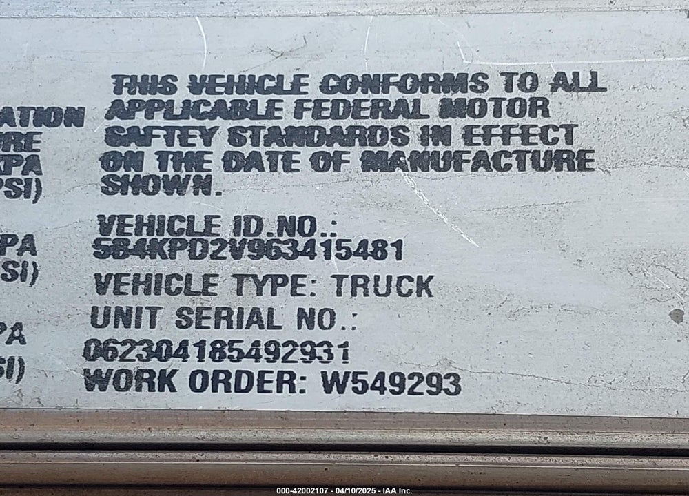 2006 WORKHORSE CUSTOM CHASSIS COMMERCIAL CHASSIS W42 VIN: 5B4KPD2V963415481
