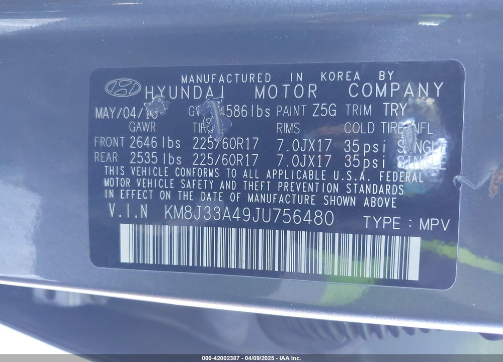 2018 HYUNDAI TUCSON SEL VIN: KM8J33A49JU756480