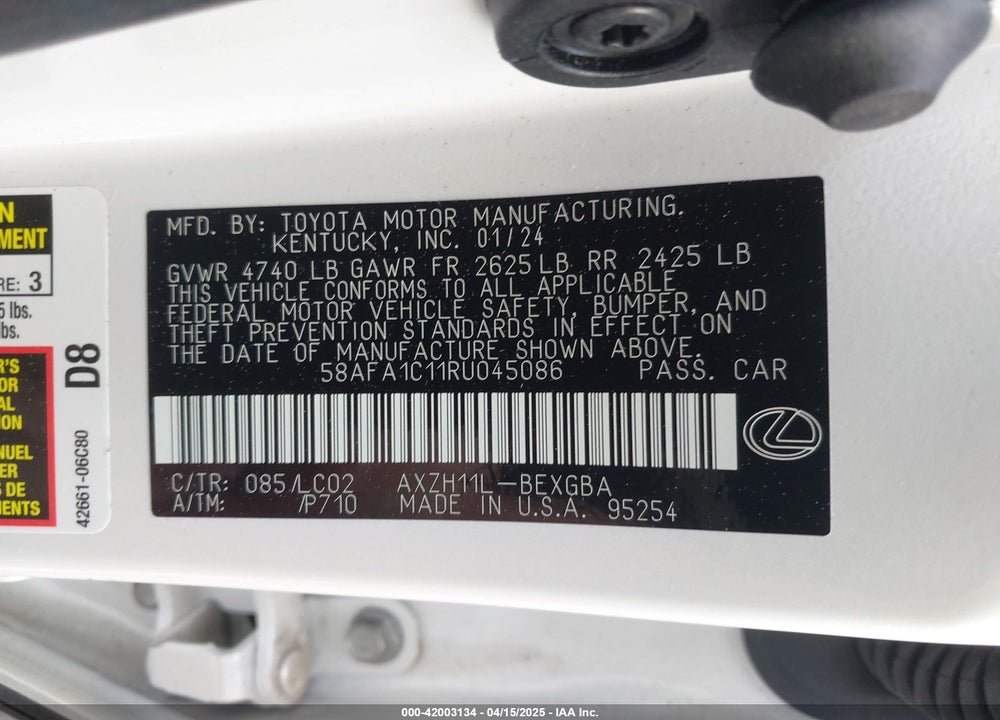 2024 LEXUS ES 300H VIN: 58AFA1C11RU045086