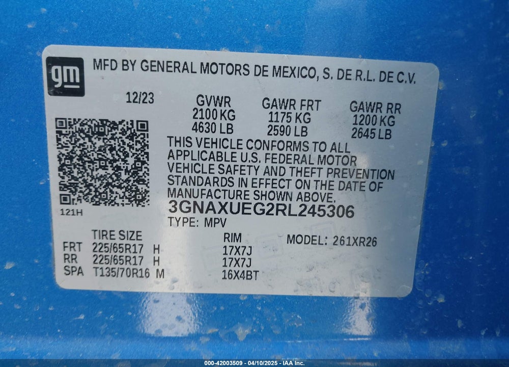 2024 CHEVROLET EQUINOX AWD LT VIN: 3GNAXUEG2RL245306