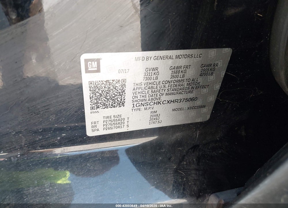 2017 CHEVROLET SUBURBAN LT VIN: 1GNSCHKCXHR375060