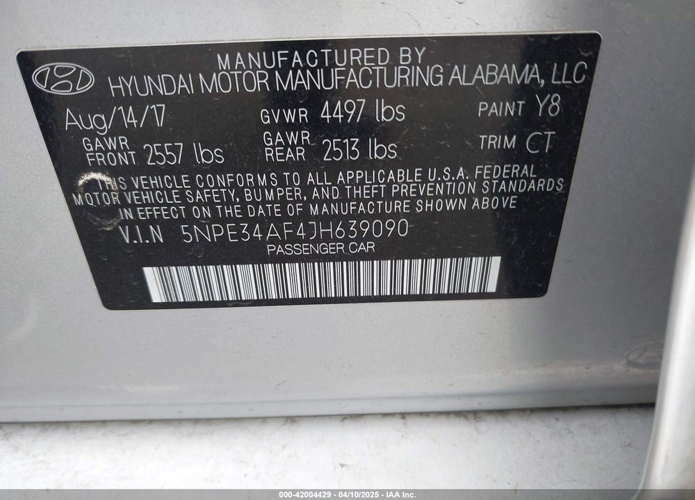 2018 HYUNDAI SONATA SPORT VIN: 5NPE34AF4JH639090