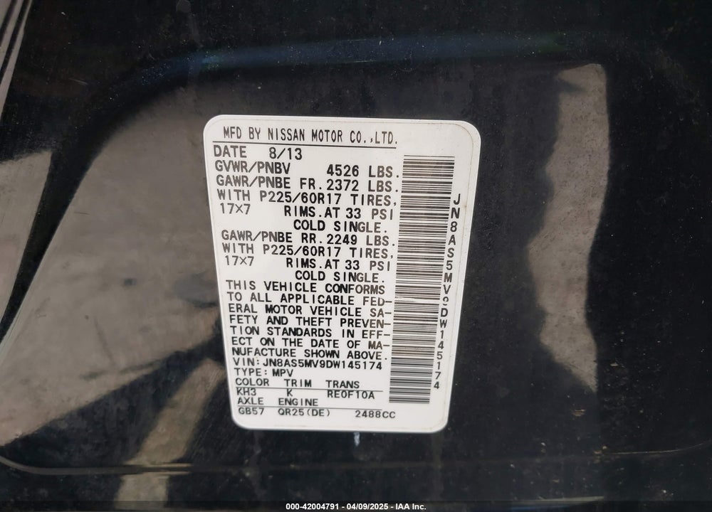 2013 NISSAN ROGUE VIN: JN8AS5MV9DW145174