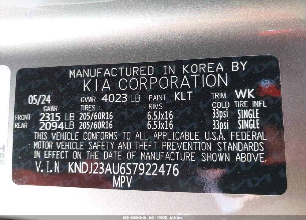 2025 KIA SOUL VIN: KNDJ23AU6S7922476