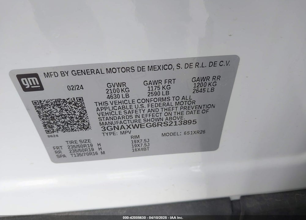 2024 CHEVROLET EQUINOX VIN: 3GNAXWEG6RS213895