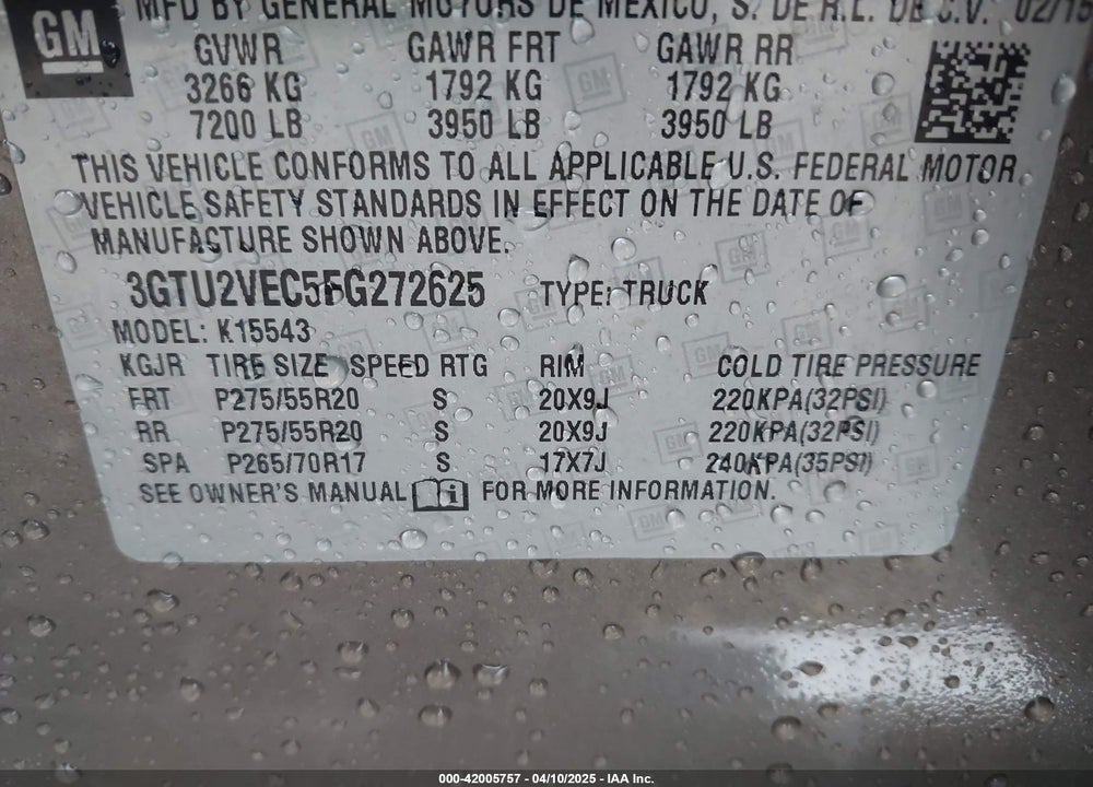 2015 GMC SIERRA 1500 SLT VIN: 3GTU2VEC5FG272625