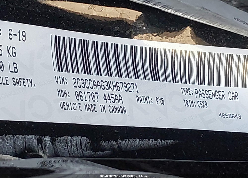 2019 CHRYSLER 300 VIN: 2C3CCAAG3KH679271
