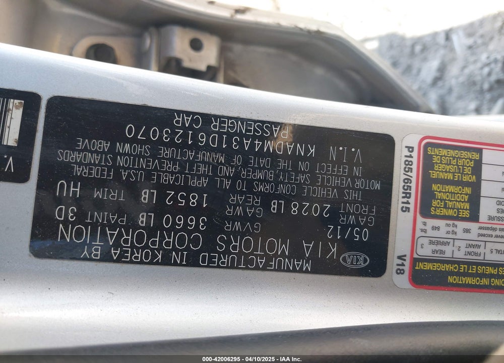 2013 KIA RIO VIN: KNADM4A31D6123070