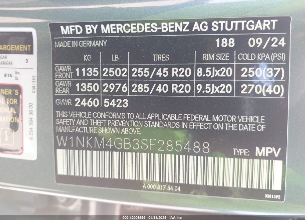 2025 MERCEDES-BENZ GLC 300 SUV VIN: W1NKM4GB3SF285488
