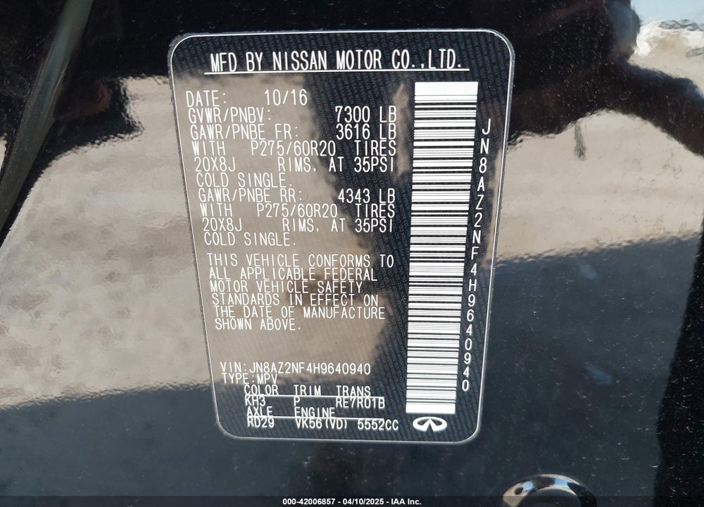 2017 INFINITI QX80 VIN: JN8AZ2NF4H9640940