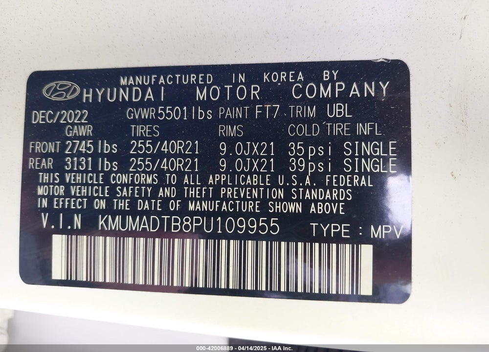 2023 GENESIS GV70 VIN: KMUMADTB8PU109955