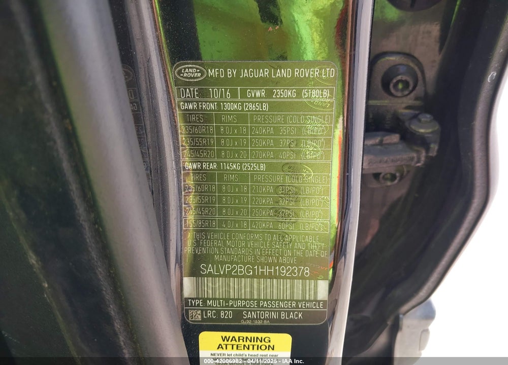 2017 LAND ROVER RANGE ROVER EVOQUE SE/SE PREMIUM VIN: SALVP2BG1HH192378