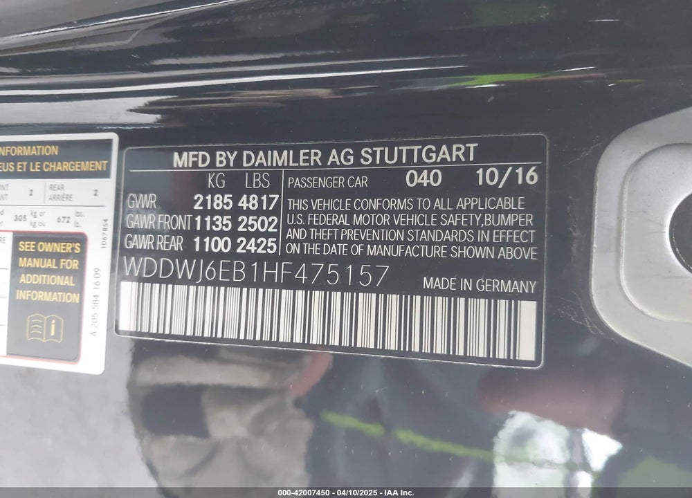 2017 MERCEDES-BENZ AMG C 43 4MATIC VIN: WDDWJ6EB1HF475157