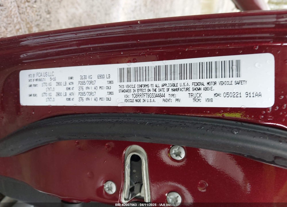 2016 RAM 1500 VIN: 1C6RR7FT9GS344844
