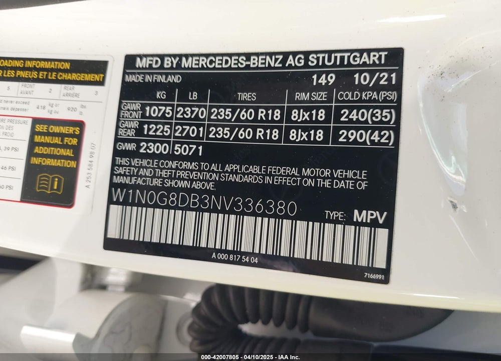 2022 MERCEDES-BENZ GLC 300 SUV VIN: W1N0G8DB3NV336380