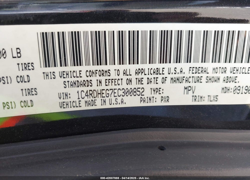 2014 DODGE DURANGO CITADEL VIN: 1C4RDHEG7EC300852
