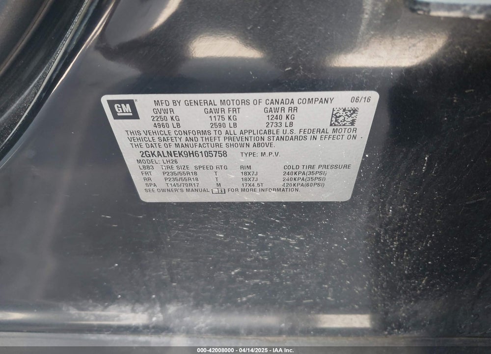 2017 GMC TERRAIN VIN: 2GKALNEK9H6105758