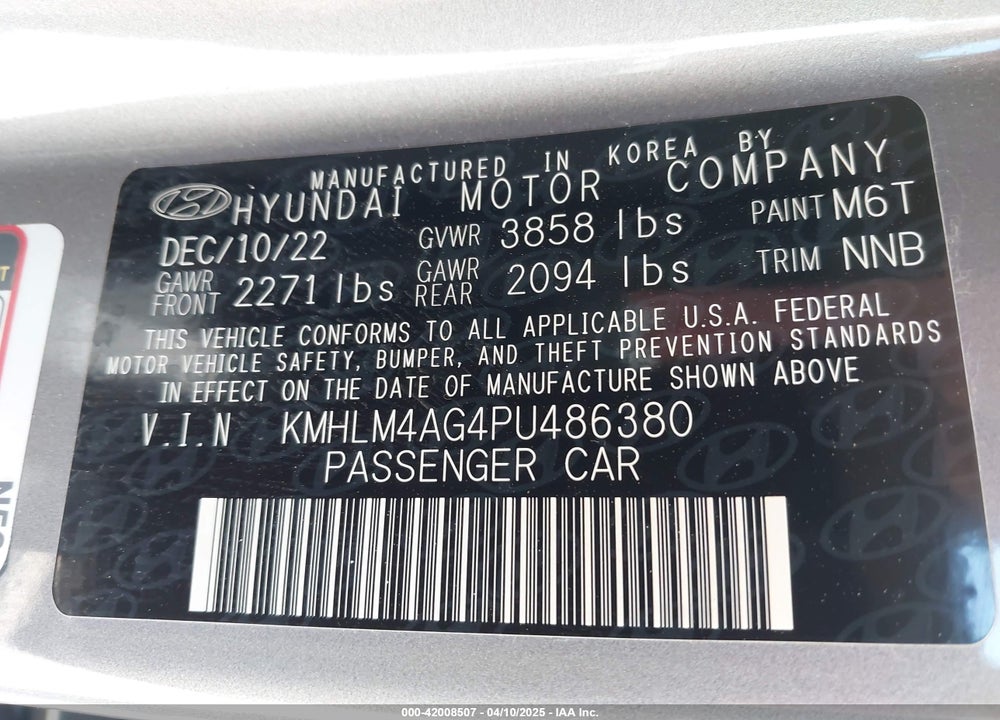 2023 HYUNDAI ELANTRA VIN: KMHLM4AG4PU486380