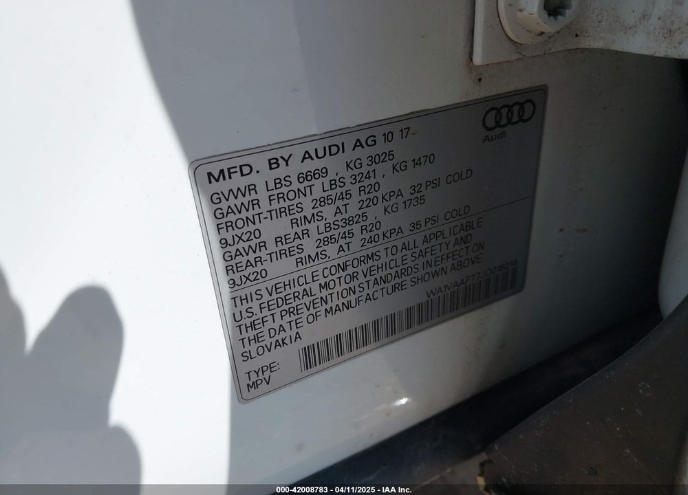 2018 AUDI Q7 VIN: WA1VAAF77JD016214