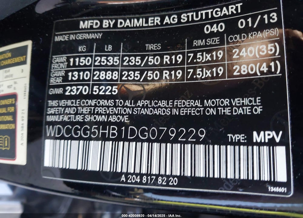 2013 MERCEDES-BENZ GLK 350 VIN: WDCGG5HB1DG079229