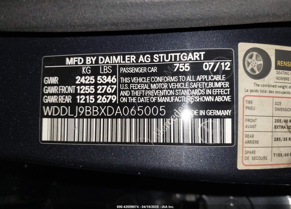 2013 MERCEDES-BENZ CLS VIN: WDDLJ9BBXDA065005