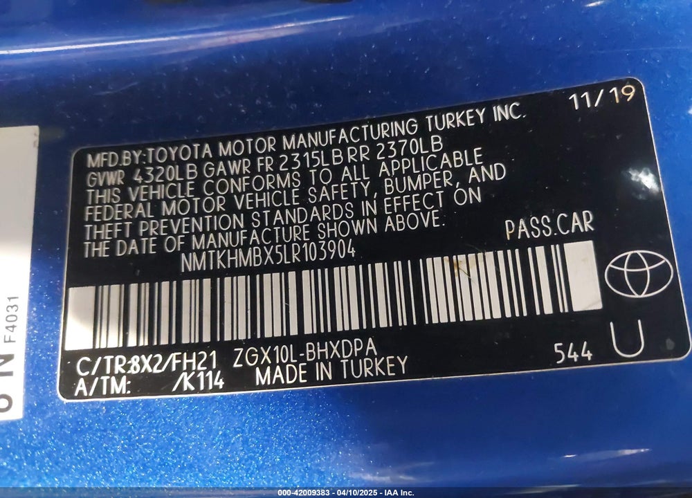 2020 TOYOTA C-HR VIN: NMTKHMBX5LR103904